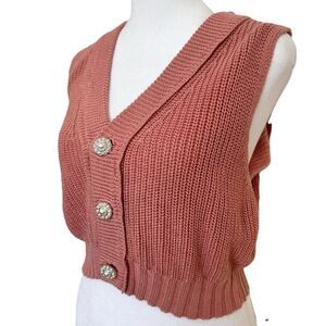 Women's Knit Cropped Sweater Vest Pink Size Small Cotton Blend Double Zero Brand